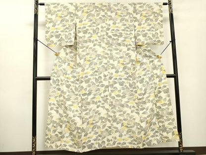 平和屋着物▽上質な小紋 単衣 型染 草花 正絹 逸品 DABD5476fe