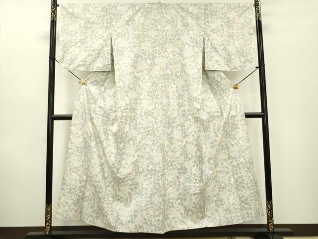 平和屋着物▽本場大島紬　白大島　単衣　9マルキ　草花　正絹　逸品　DABD5490fe 平和屋着物○本場大島紬 白大島 9マルキ 流水草花文 正絹 逸品 未使用