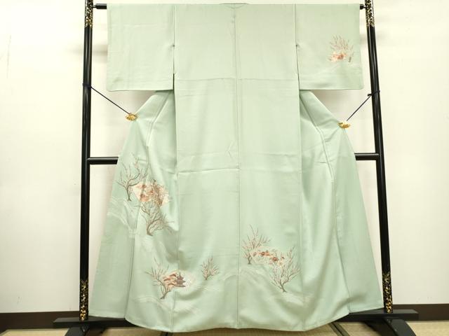平和屋着物▼中国三大刺繍　相良刺繍　総刺繍　訪問着　重ね草木　御所車地紙花文　正絹　逸品　DABD5501fe