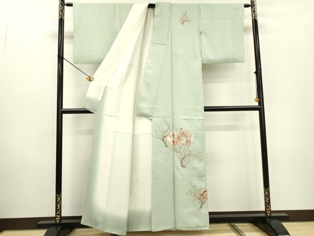 平和屋着物▼中国三大刺繍　相良刺繍　総刺繍　訪問着　重ね草木　御所車地紙花文　正絹　逸品　DABD5501fe