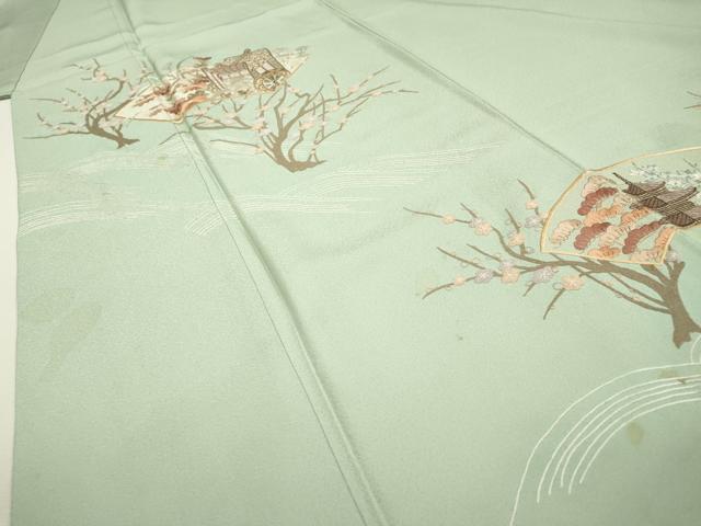 平和屋着物▼中国三大刺繍　相良刺繍　総刺繍　訪問着　重ね草木　御所車地紙花文　正絹　逸品　DABD5501fe