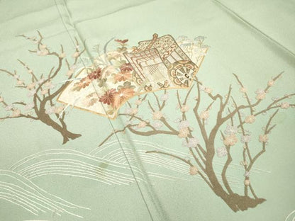 平和屋着物▼中国三大刺繍　相良刺繍　総刺繍　訪問着　重ね草木　御所車地紙花文　正絹　逸品　DABD5501fe