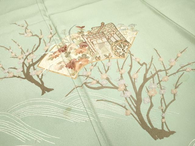 平和屋着物▼中国三大刺繍　相良刺繍　総刺繍　訪問着　重ね草木　御所車地紙花文　正絹　逸品　DABD5501fe
