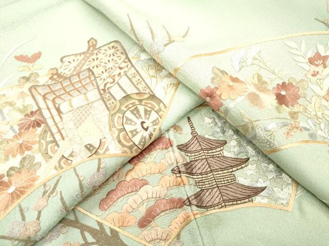 平和屋着物▼中国三大刺繍　相良刺繍　総刺繍　訪問着　重ね草木　御所車地紙花文　正絹　逸品　DABD5501fe