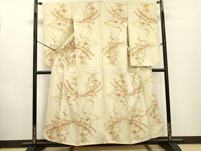 平和屋着物▼小振袖　二尺袖　渡り橋花文　金彩　金通し地　正絹　逸品　DABD5505fe