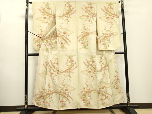 平和屋着物▼小振袖　二尺袖　渡り橋花文　金彩　金通し地　正絹　逸品　DABD5505fe