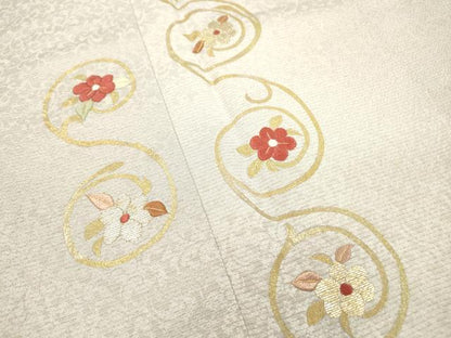 平和屋着物▼訪問着　竹屋町刺繍　花唐草丸文　暈し染　金彩　正絹　逸品　DABD5517fe