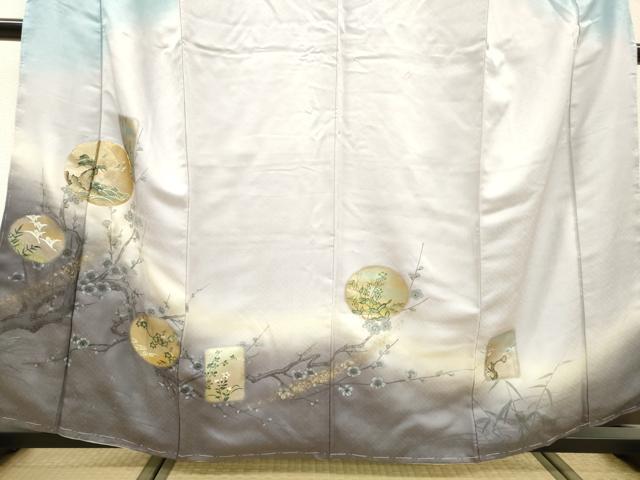 平和屋着物▼訪問着　駒刺繍　手描き　枝花色紙風景松文　暈し染　金銀彩　正絹　逸品　DABD5524fe