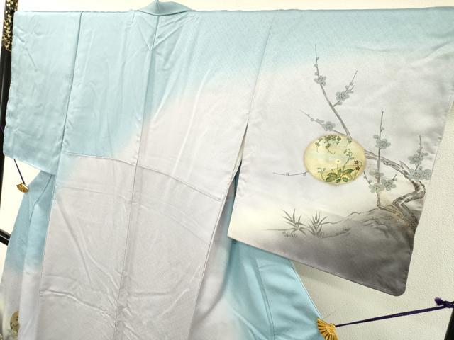 平和屋着物▼訪問着　駒刺繍　手描き　枝花色紙風景松文　暈し染　金銀彩　正絹　逸品　DABD5524fe