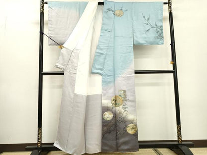 平和屋着物▼訪問着　駒刺繍　手描き　枝花色紙風景松文　暈し染　金銀彩　正絹　逸品　DABD5524fe