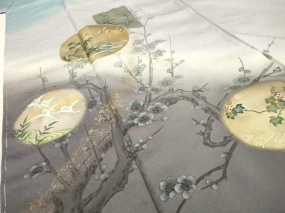 平和屋着物▼訪問着　駒刺繍　手描き　枝花色紙風景松文　暈し染　金銀彩　正絹　逸品　DABD5524fe