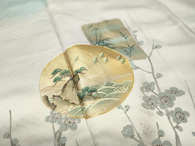 平和屋着物▼訪問着　駒刺繍　手描き　枝花色紙風景松文　暈し染　金銀彩　正絹　逸品　DABD5524fe
