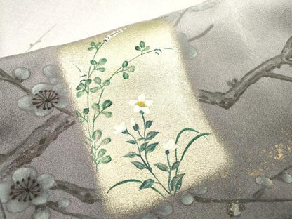 平和屋着物▼訪問着　駒刺繍　手描き　枝花色紙風景松文　暈し染　金銀彩　正絹　逸品　DABD5524fe