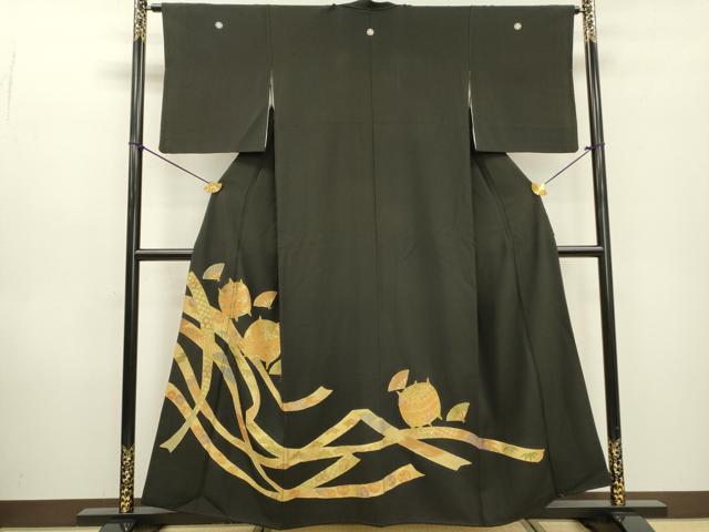 平和屋着物▼中国三大刺繍　スワトウ刺繍　汕頭刺繍　黒留袖　駒刺繍　糸車熨斗花文　金彩　正絹　逸品　DABD5526fe
