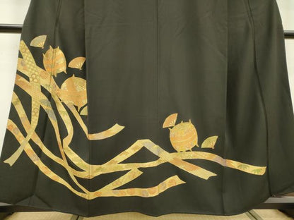 平和屋着物▼中国三大刺繍　スワトウ刺繍　汕頭刺繍　黒留袖　駒刺繍　糸車熨斗花文　金彩　正絹　逸品　DABD5526fe