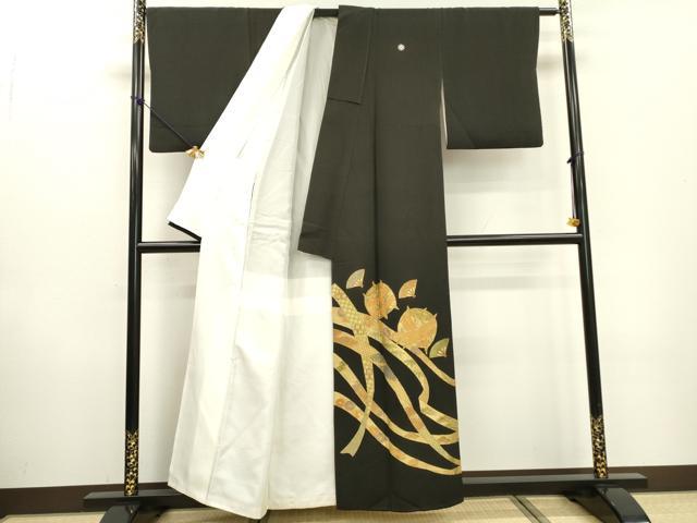 平和屋着物▼中国三大刺繍　スワトウ刺繍　汕頭刺繍　黒留袖　駒刺繍　糸車熨斗花文　金彩　正絹　逸品　DABD5526fe