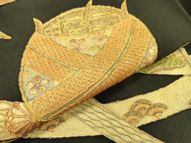 平和屋着物▼中国三大刺繍　スワトウ刺繍　汕頭刺繍　黒留袖　駒刺繍　糸車熨斗花文　金彩　正絹　逸品　DABD5526fe