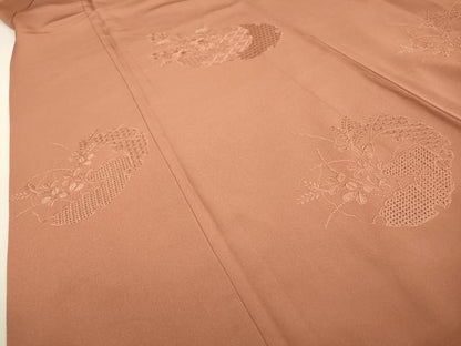 平和屋着物▼中国三大刺繍　スワトウ刺繍　汕頭刺繍　総刺繍　無地絵羽訪問着　雪輪花文　遠州茶色　正絹　逸品　DABD5538fe