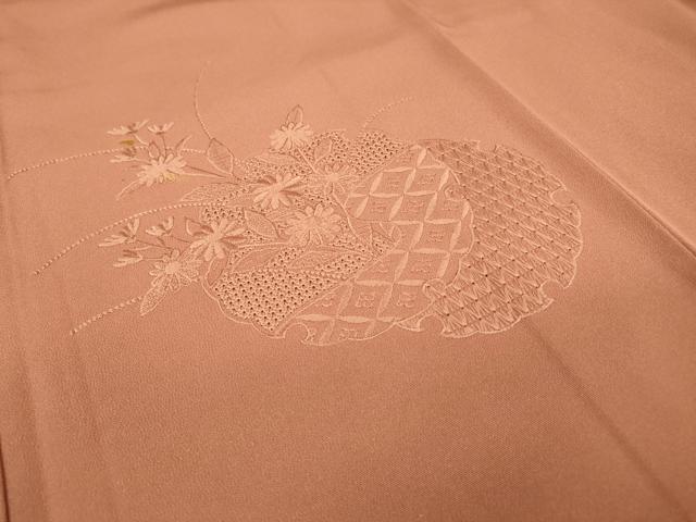 平和屋着物▼中国三大刺繍　スワトウ刺繍　汕頭刺繍　総刺繍　無地絵羽訪問着　雪輪花文　遠州茶色　正絹　逸品　DABD5538fe