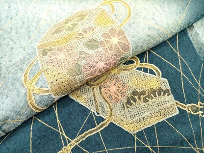 平和屋着物▼中国三大刺繍　スワトウ刺繍　汕頭刺繍　総刺繍　訪問着　貝桶花文　暈し染　金彩　正絹　逸品　DABD5541fe
