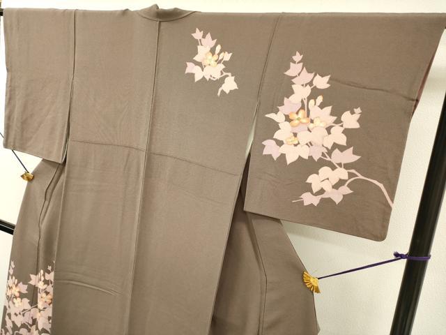 平和屋着物▼訪問着　手描き　草花　鬼しぼ縮緬　正絹　逸品　DABD5543fe