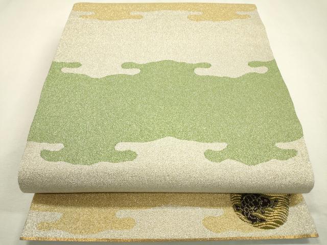 平和屋着物▼西陣　あずみの織物謹製　六通柄袋帯　霞文　ワンポイント　荒磯　金銀糸　正絹　逸品　DABD5547fe