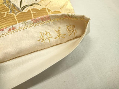 平和屋着物▼六通柄袋帯　唐織　粋美錦　風景花鳥文　金糸　正絹　逸品　DABD5552fe