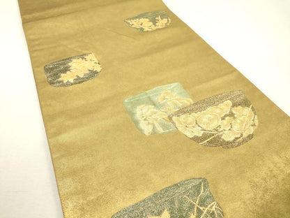 平和屋着物▼京の名門　じゅらく謹製　六通柄袋帯　陶器花文　金彩　引箔　正絹　逸品　DABD5586fe