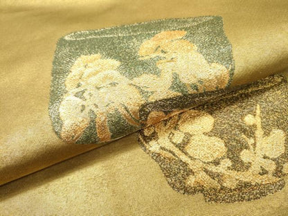 平和屋着物▼京の名門　じゅらく謹製　六通柄袋帯　陶器花文　金彩　引箔　正絹　逸品　DABD5586fe