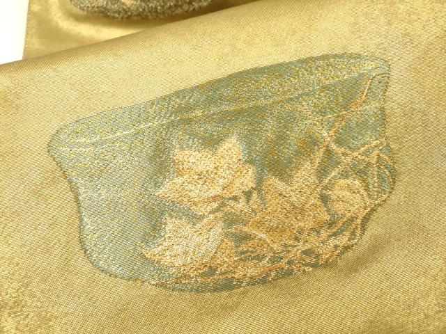 平和屋着物▼京の名門　じゅらく謹製　六通柄袋帯　陶器花文　金彩　引箔　正絹　逸品　DABD5586fe