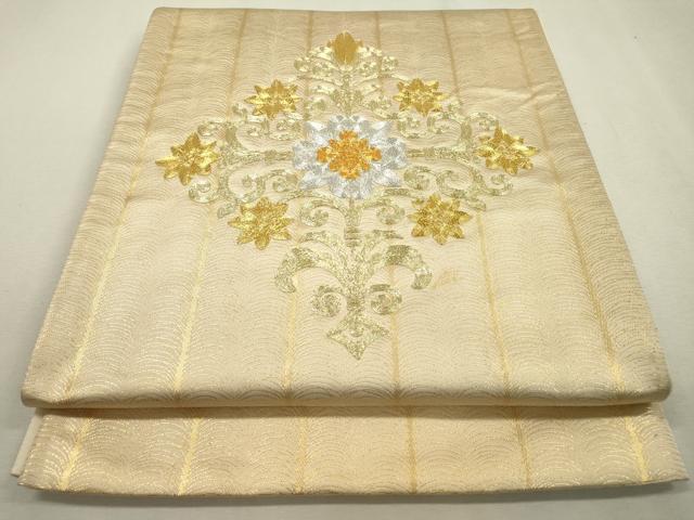 平和屋着物▼太鼓柄袋帯　駒刺繍　総刺繍　花菱文　金銀糸　正絹　逸品　DABD5594fe