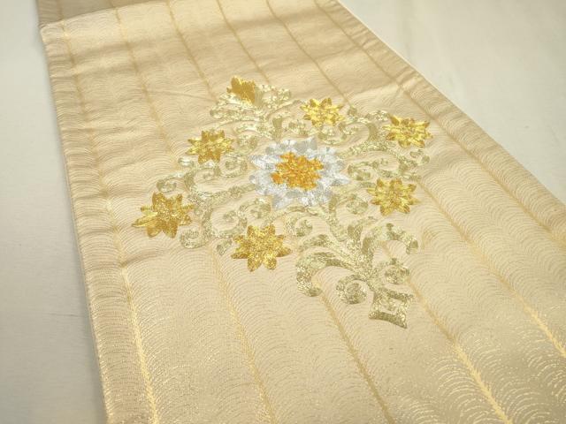 平和屋着物▼太鼓柄袋帯　駒刺繍　総刺繍　花菱文　金銀糸　正絹　逸品　DABD5594fe