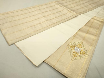 平和屋着物▼太鼓柄袋帯　駒刺繍　総刺繍　花菱文　金銀糸　正絹　逸品　DABD5594fe