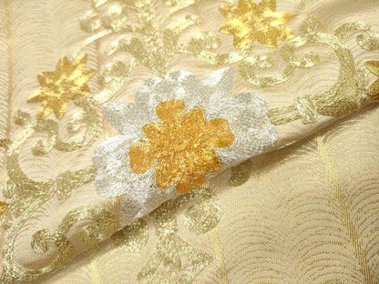 平和屋着物▼太鼓柄袋帯　駒刺繍　総刺繍　花菱文　金銀糸　正絹　逸品　DABD5594fe