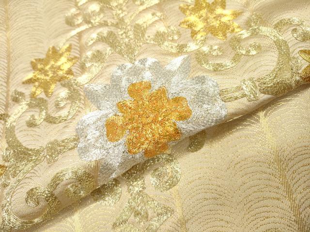 平和屋着物▼太鼓柄袋帯　駒刺繍　総刺繍　花菱文　金銀糸　正絹　逸品　DABD5594fe