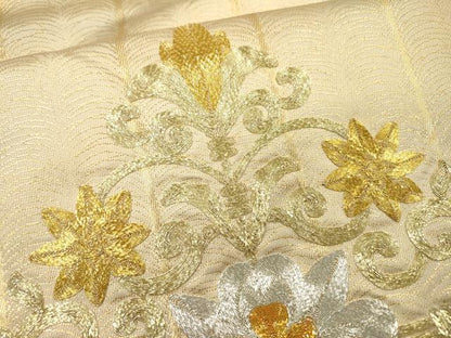 平和屋着物▼太鼓柄袋帯　駒刺繍　総刺繍　花菱文　金銀糸　正絹　逸品　DABD5594fe