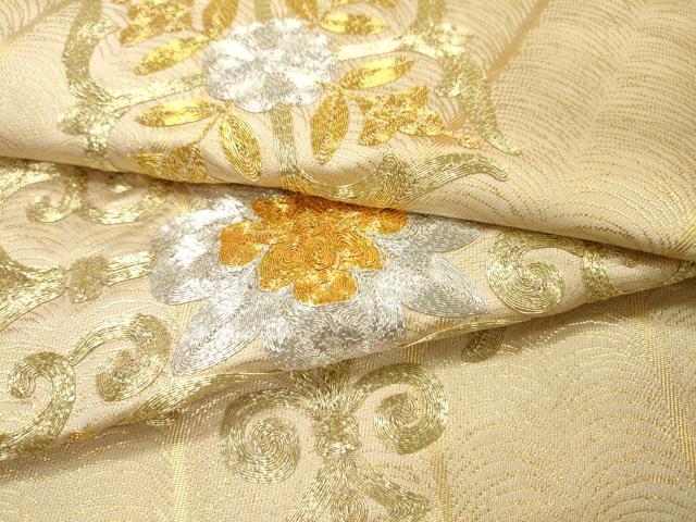 平和屋着物▼太鼓柄袋帯　駒刺繍　総刺繍　花菱文　金銀糸　正絹　逸品　DABD5594fe