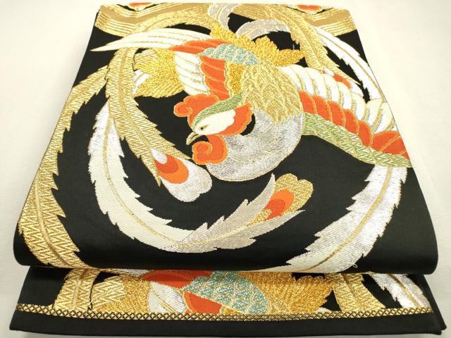 平和屋着物◎六通柄袋帯　正倉院鳳凰花文　黒地　金銀糸　正絹　逸品　DABD5626fe