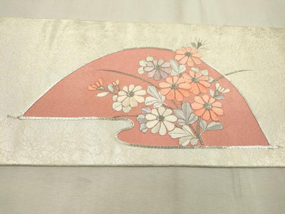 平和屋着物◎九寸名古屋帯　駒刺繍　総刺繍　鴛鴦花文　銀糸　正絹　逸品　DABD5631fe