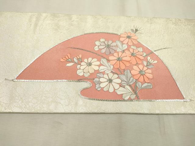 平和屋着物◎九寸名古屋帯　駒刺繍　総刺繍　鴛鴦花文　銀糸　正絹　逸品　DABD5631fe