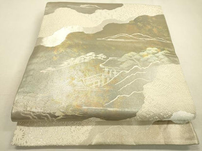 平和屋着物◎六通柄袋帯　風景文　金銀糸　正絹　逸品　DABD5636fe