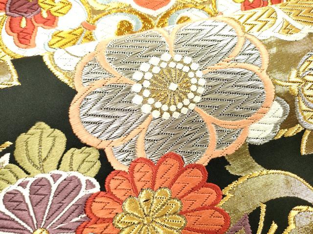 平和屋着物●六通柄袋帯　唐織　正倉院花文　黒地　金銀糸　正絹　逸品　DABD5649fe