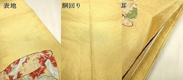平和屋着物▼綴れ　九寸開き名古屋帯　総刺繍　陶器花文　正絹　逸品　DABD5657fe