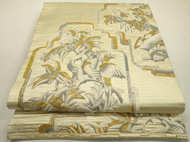 平和屋着物▼両面 太鼓柄袋帯 総刺繍 花鳥文 金銀糸 正絹 逸品 DABD5662fe