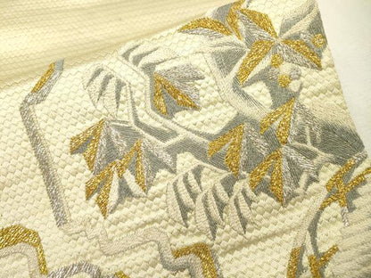 平和屋着物▼両面 太鼓柄袋帯 総刺繍 花鳥文 金銀糸 正絹 逸品 DABD5662fe