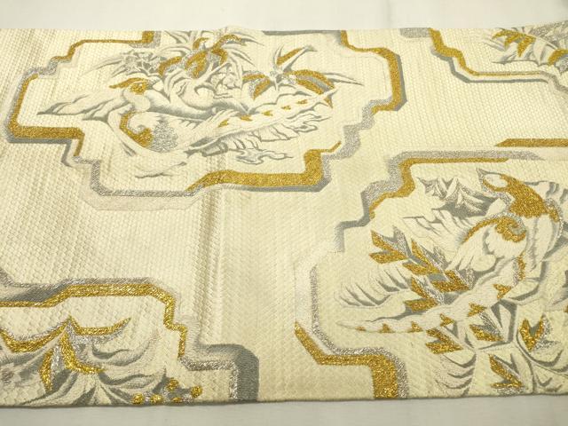 平和屋着物▼両面 太鼓柄袋帯 総刺繍 花鳥文 金銀糸 正絹 逸品 DABD5662fe