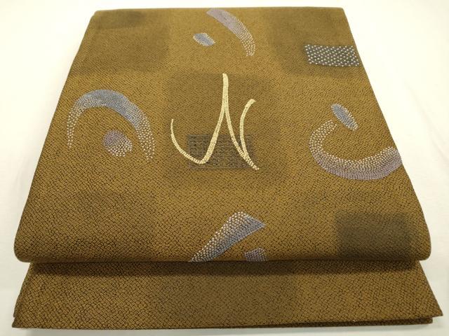 平和屋着物●中国人間国宝　将雪英　中国三大刺繍 スワトウ刺繍 汕頭刺繍 総刺繍 両面太鼓柄袋帯 抽象文様 金糸　逸品　未使用　DABD5677fe