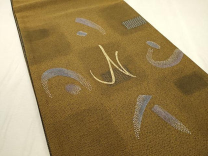 平和屋着物●中国人間国宝　将雪英　中国三大刺繍 スワトウ刺繍 汕頭刺繍 総刺繍 両面太鼓柄袋帯 抽象文様 金糸　逸品　未使用　DABD5677fe