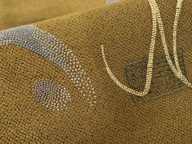 平和屋着物●中国人間国宝　将雪英　中国三大刺繍 スワトウ刺繍 汕頭刺繍 総刺繍 両面太鼓柄袋帯 抽象文様 金糸　逸品　未使用　DABD5677fe
