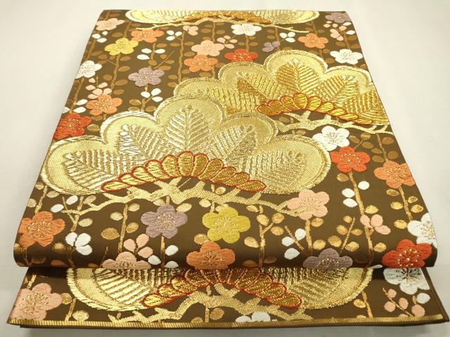 平和屋着物●極上　 西陣　河合美術織物謹製　六通柄袋帯　唐織　花松文　金糸　正絹　逸品　DABD5678fe